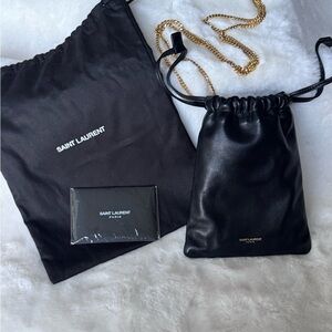 Saint Laurent Black Satin Pouch with Gold Chain